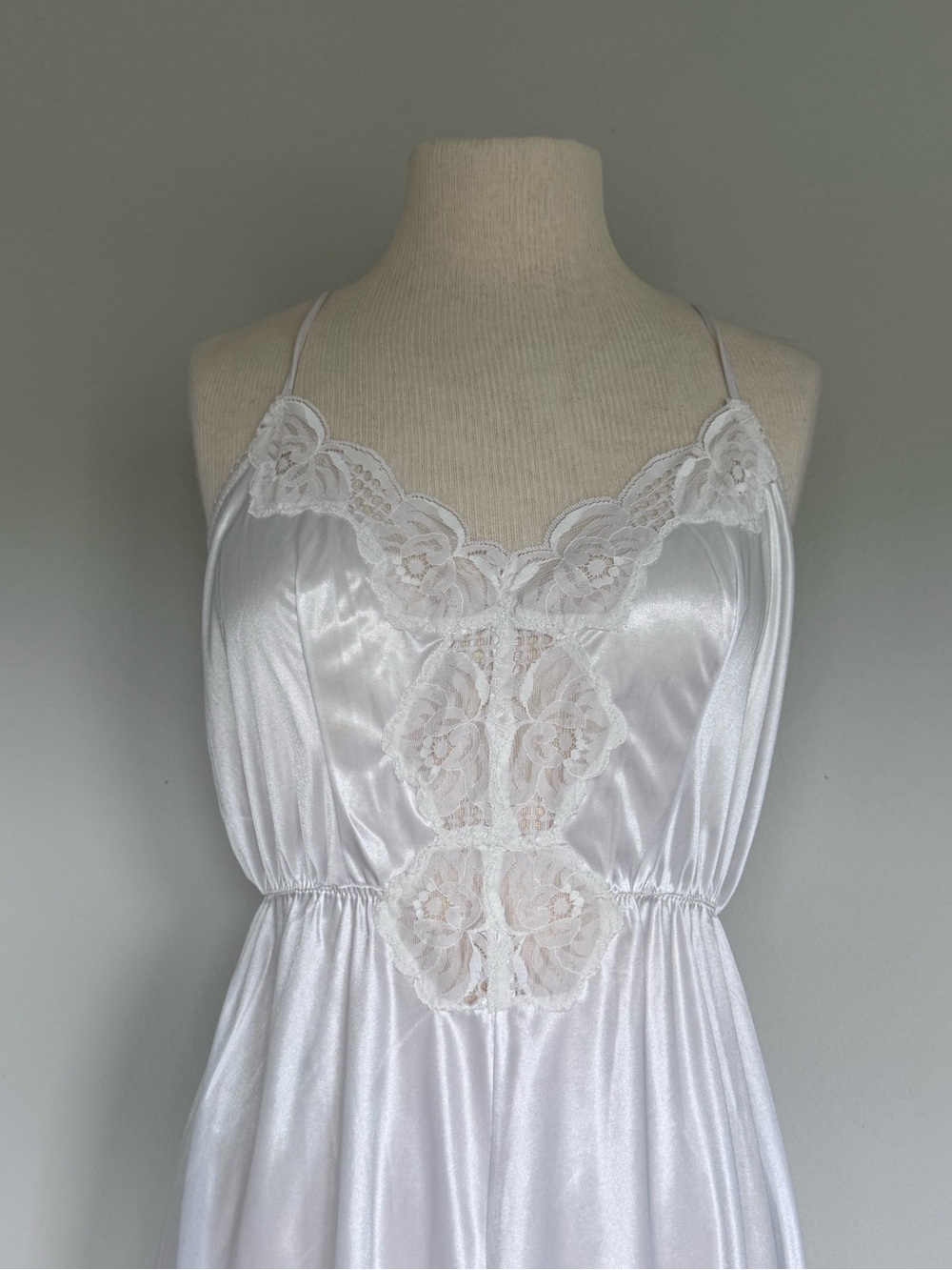 Vintage 90s Festival White Satin & Lace Nightgown Slip Dress Midi M/L
